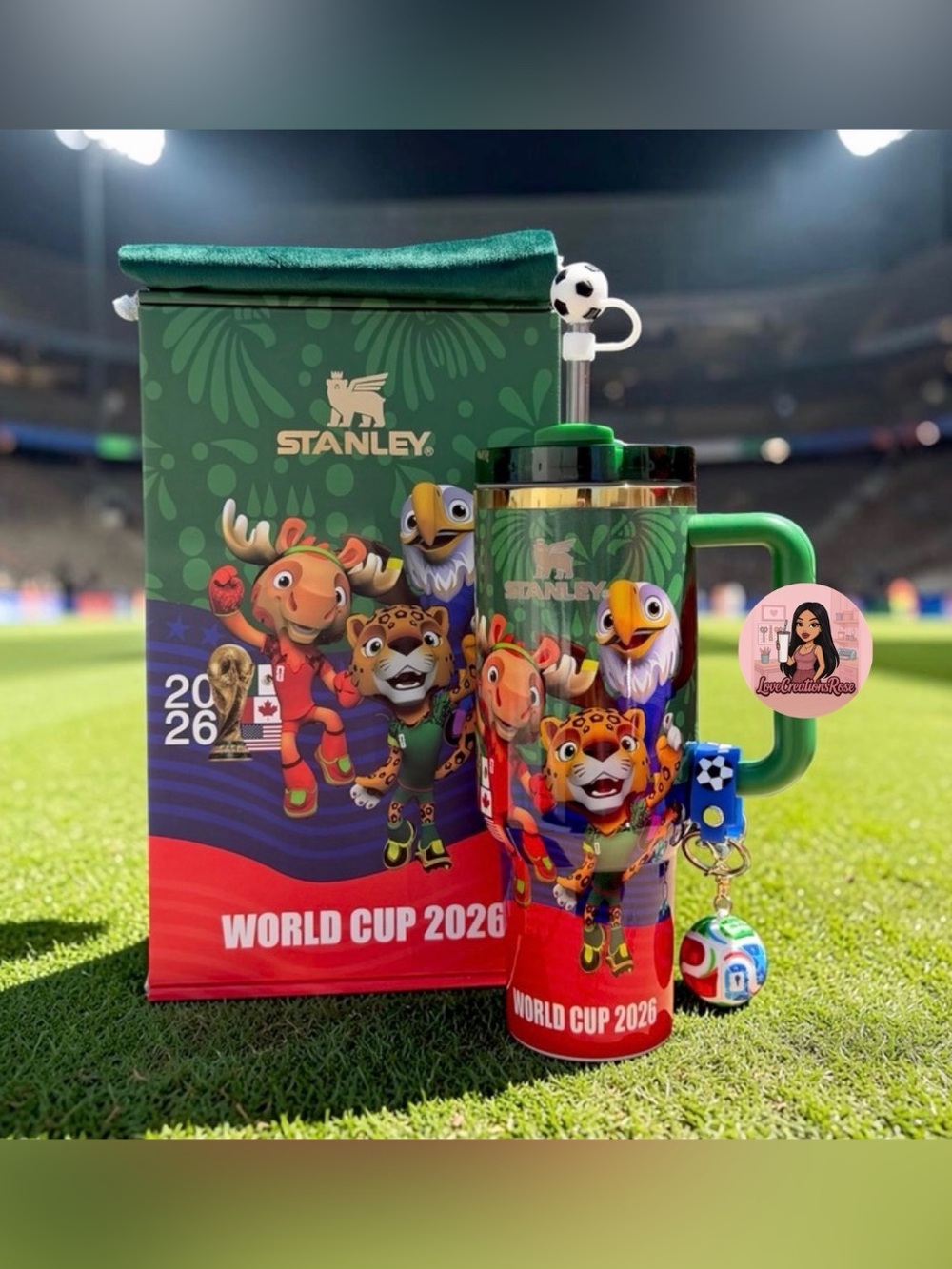 Green Travel Tumbler with Red and Multi Mascot Graphics